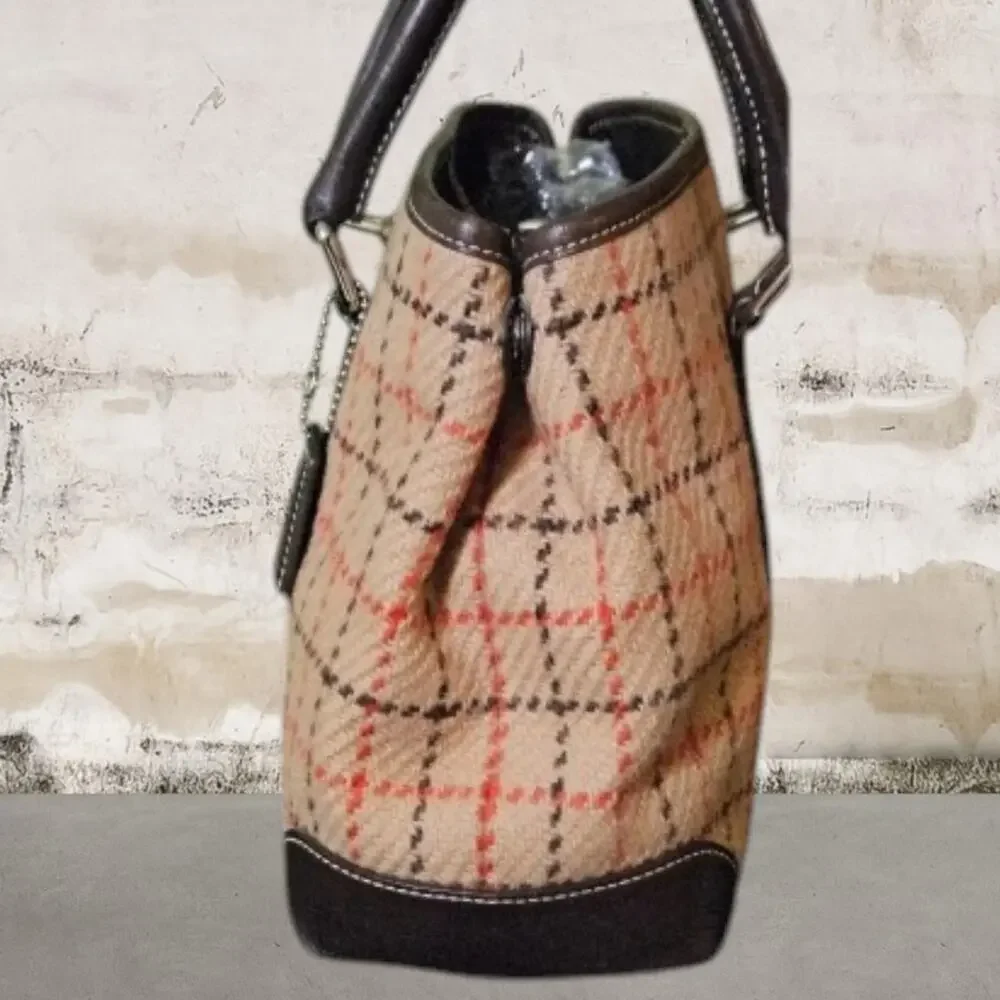 COACH Hampton Wool Plaid Satchel with Brown Leather Trim & Wristlet